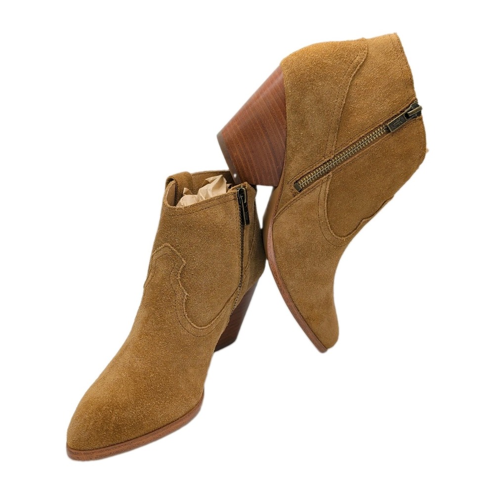 FRYE Reina Suede Heeled Booties Cognac Suede Size 8.5M Retail $258 Western NWOT